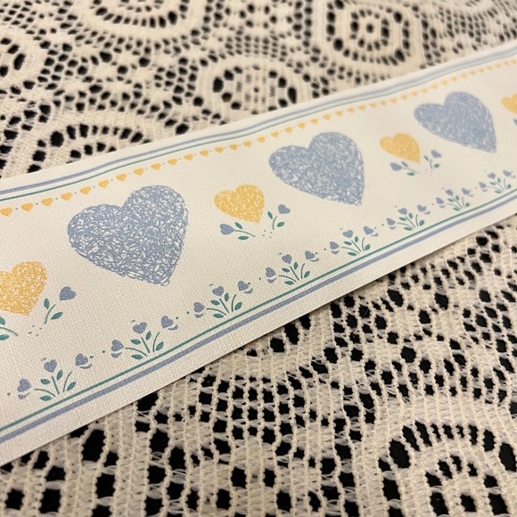 Other - Vintage Wallpaper Border Hearts Blue Yellow | 1 Full Roll | Cottage
